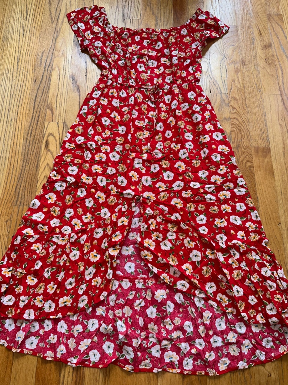 Indigo Rose Chic Red Floral Off-Shoulder Dress - Picture 3 of 9
